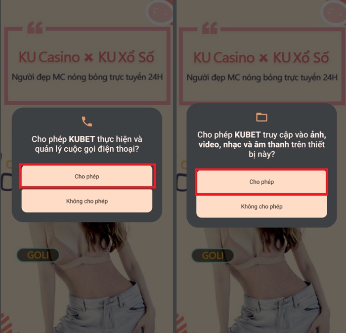 Chấp nhận cài đặt khi tải App Ku casino